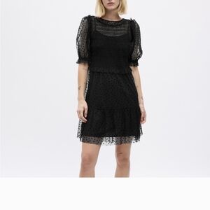 GAP Black Sheer Polka Dot Mini Dress